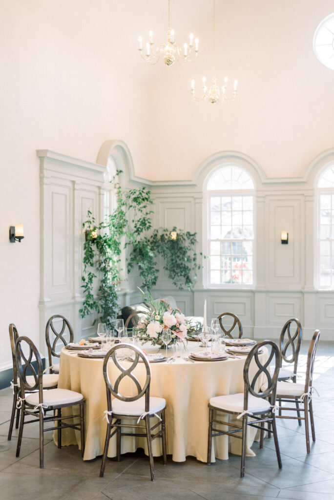 Micro wedding dinner setup Dinner setup for ten at a historic chapel venue for an intimate micro wedding elopement in charleston sc